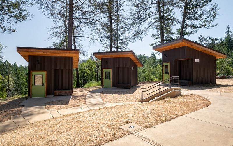 The casitas at Camp Coffee Shop offer queen beds and a shared bath.